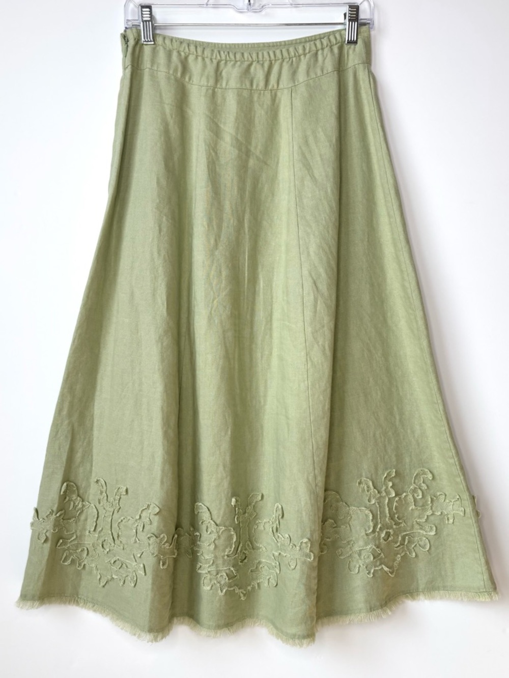 Soft Surroundings Sage Green Linen A-Line Midi Skirt